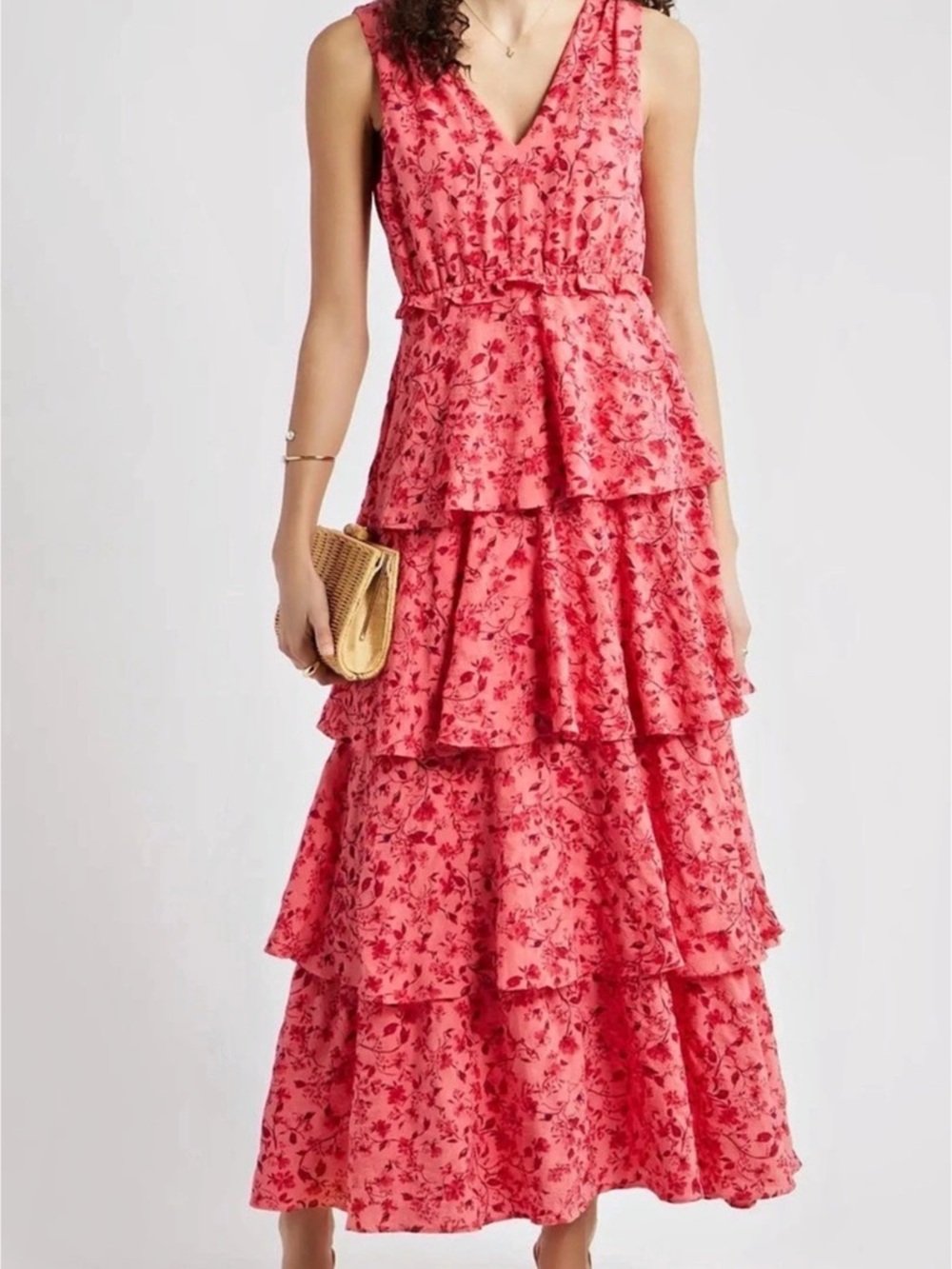 Chelsea28 Floral Tiered Maxi Dress in Pink Size 2 Like New